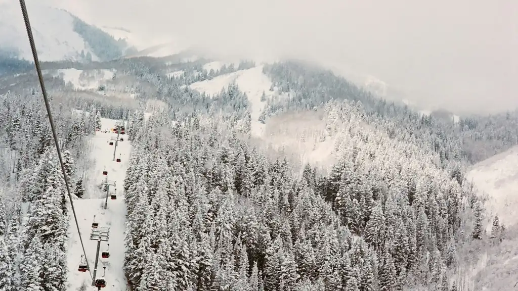 Ski lift above a snow-covered forest near Park City, Utah